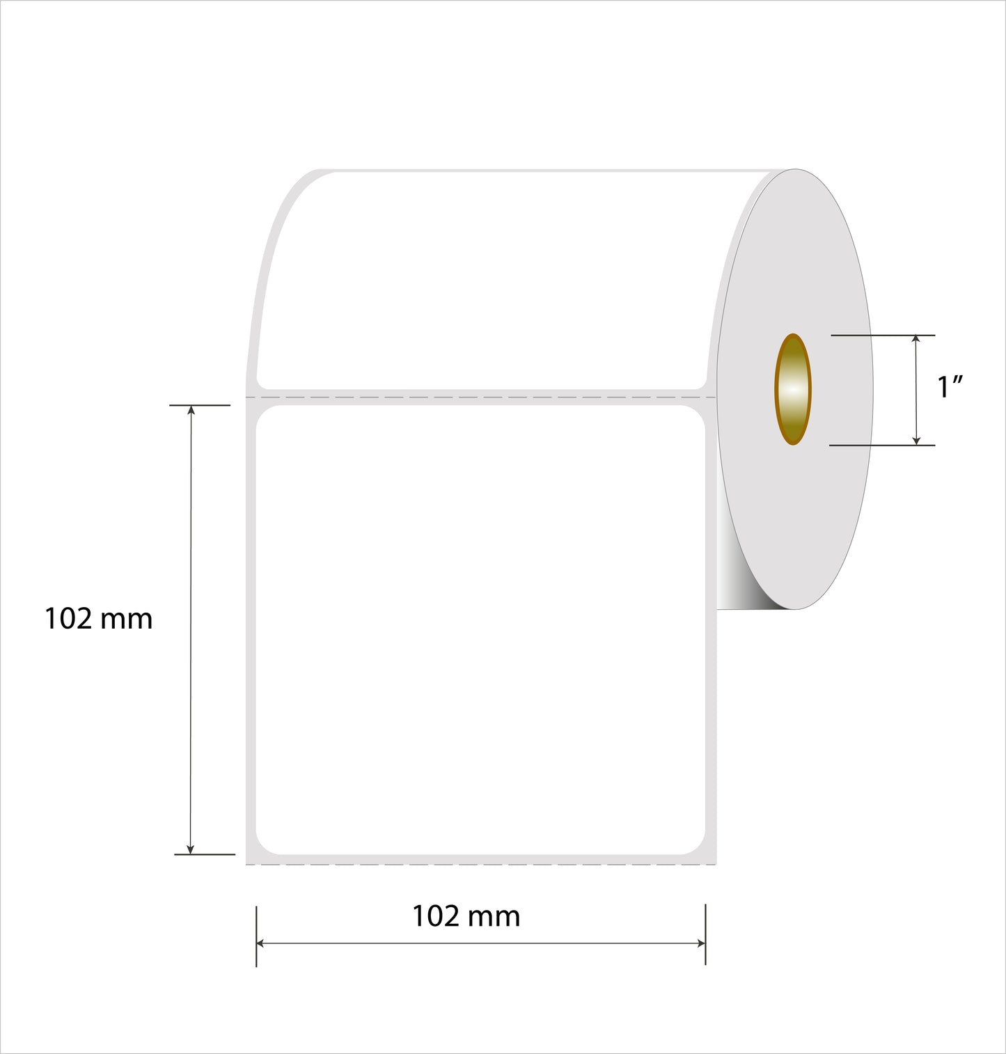 Rollo Etiquetas de Papel Blancas 102 x 102 mm Para Usar con Zebra, TSC, Datamax y Otras impresoras , Core 1" 500 Etiquetas / Rollo. 1 Col ( Usa Ribbons )