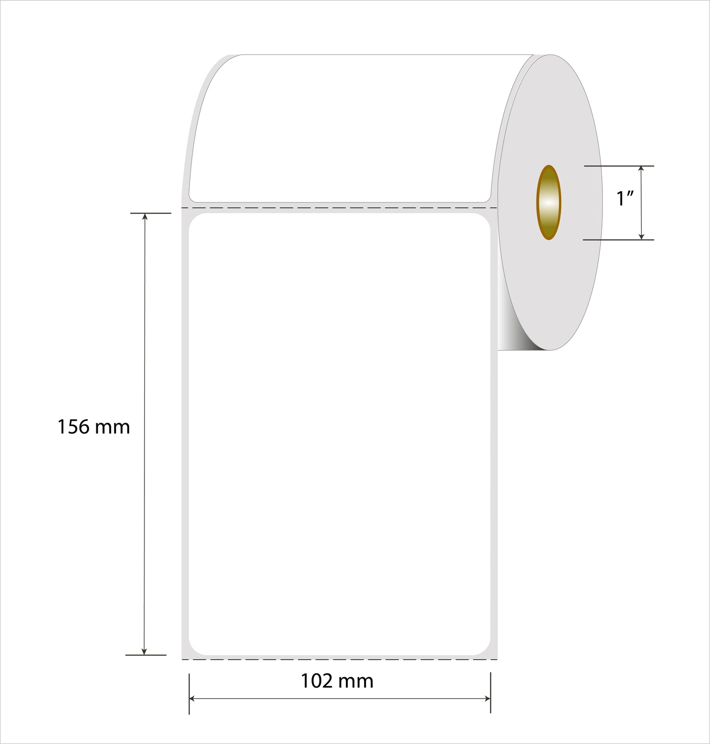 Rollo Etiquetas de Papel Blancas 156x102 Para Usar con Zebra, TSC, Datamax y Otras impresoras , Core 1" 350 Etiquetas / Rollo. 1 Col ( Usa Ribbons )