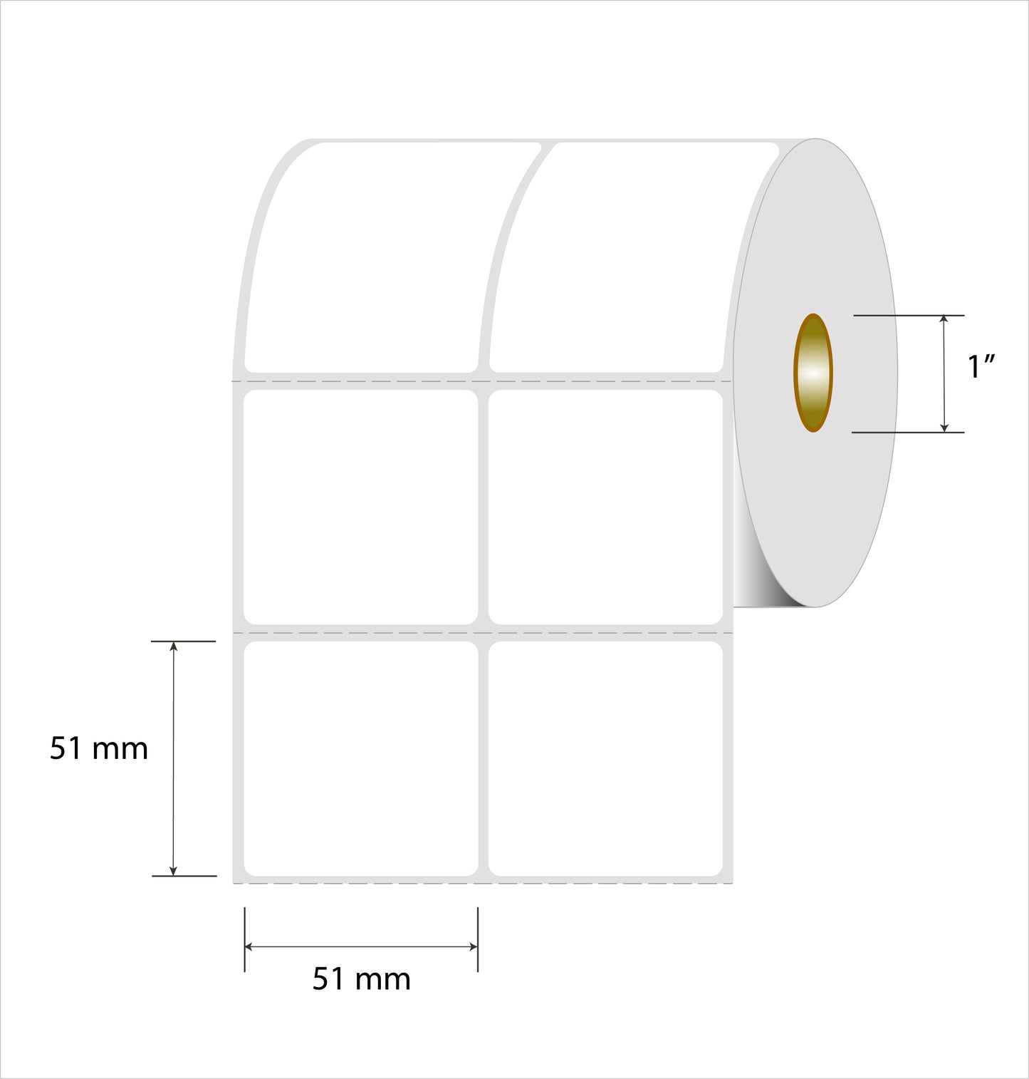 Rollo Etiquetas de Papel Blancas 51 x 51 mm Para Usar con Zebra, TSC, Datamax y Otras impresoras , Core 1" 2000 Etiquetas / Rollo. 2 Col ( Usa Ribbons )