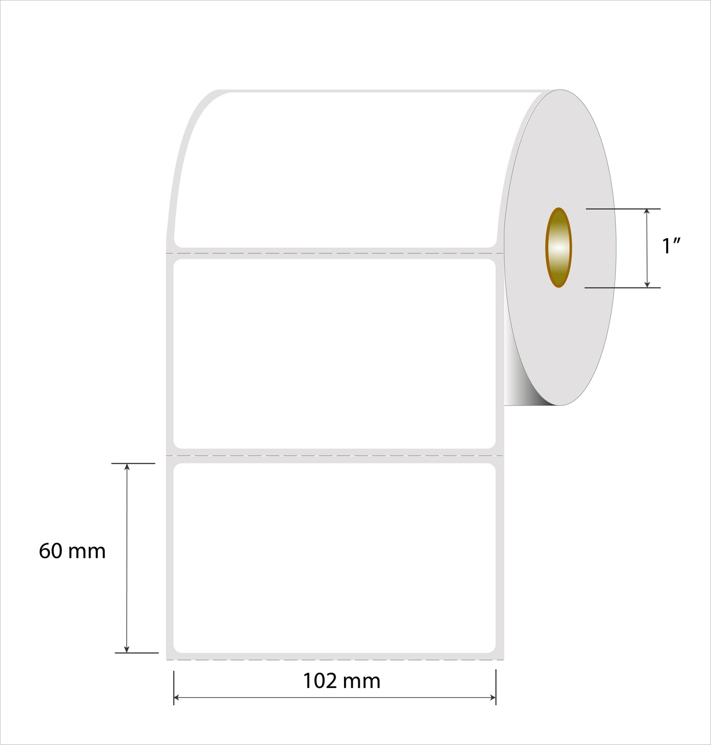 Rollo Etiquetas de Papel Blancas 102mm x 60mm Para Usar con Zebra, TSC, Datamax y Otras impresoras , Core 1" 900 Etiquetas / Rollo. 1 Col ( Usa Ribbons )