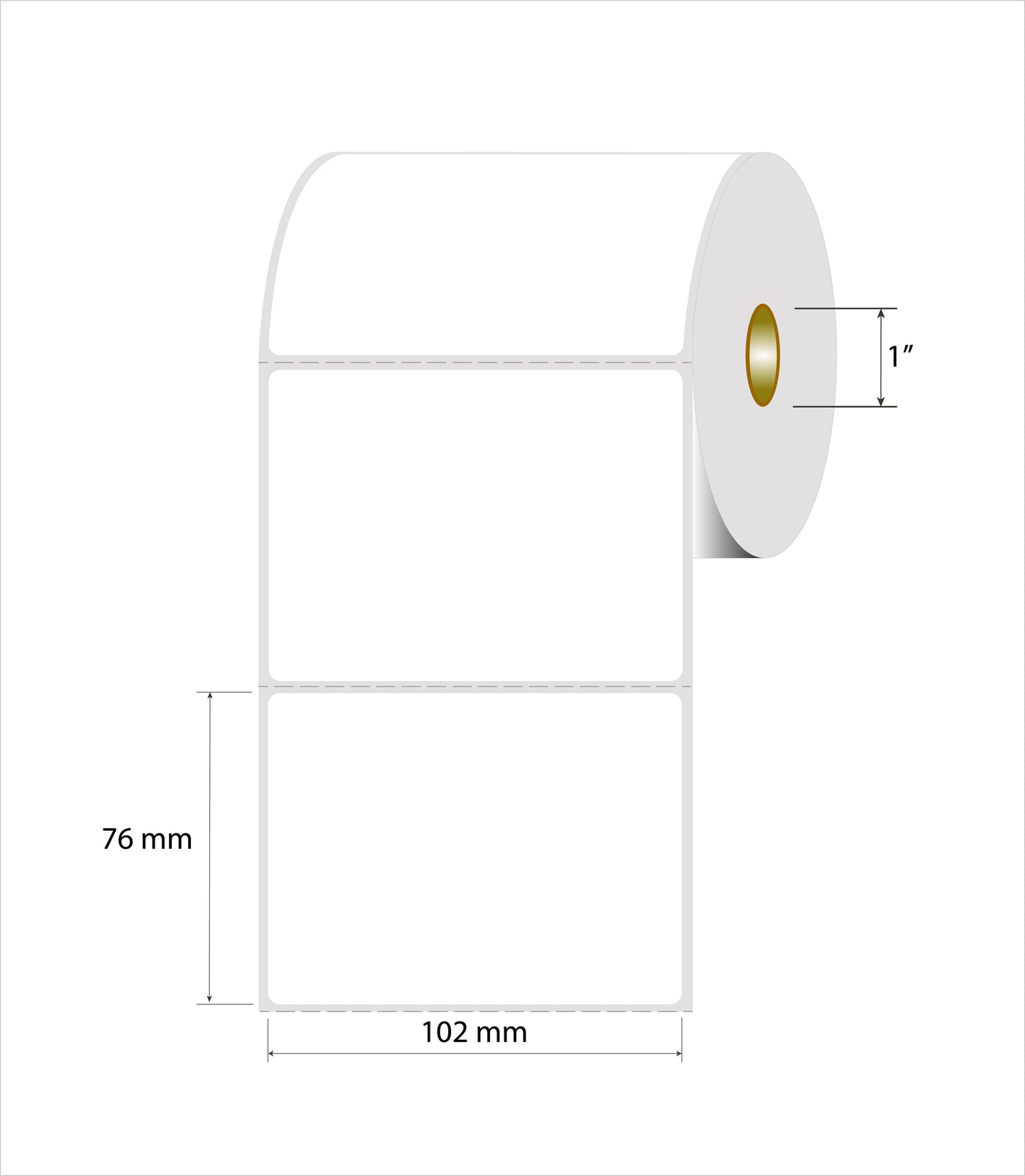 Rollo Etiquetas de Papel Blancas 102 x 76 mm Para Usar con Zebra, TSC, Datamax y Otras impresoras , Core 1" 500 Etiquetas / Rollo. 1 Col ( Usa Ribbons )