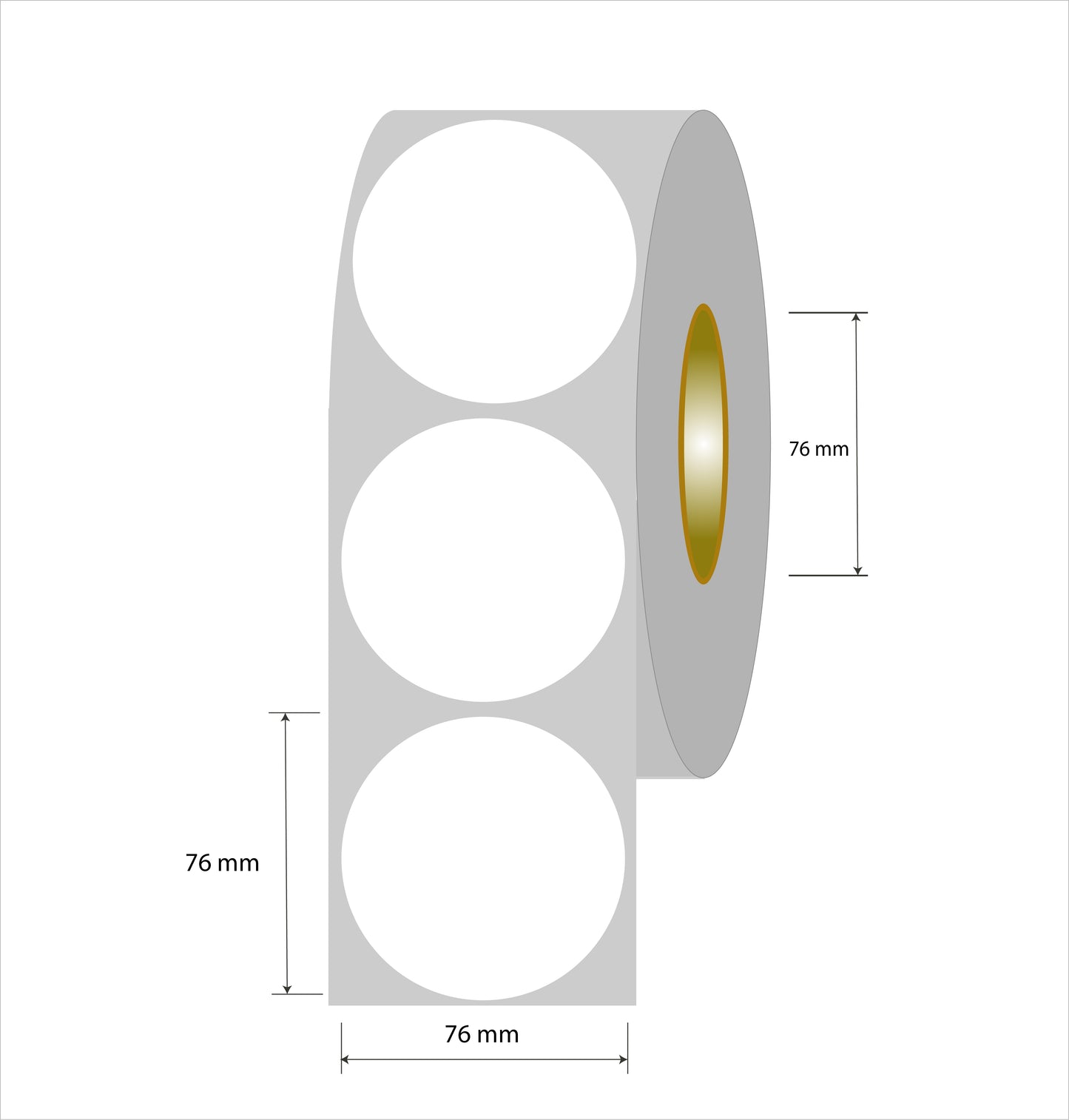 Rollo Etiquetas de Papel Blancas Circular Diametro 76mm Para Usar con Zebra, TSC, Datamax y Otras impresoras , Core 3" 1700 Etiquetas / Rollo. 1 Col ( Usa Ribbons )