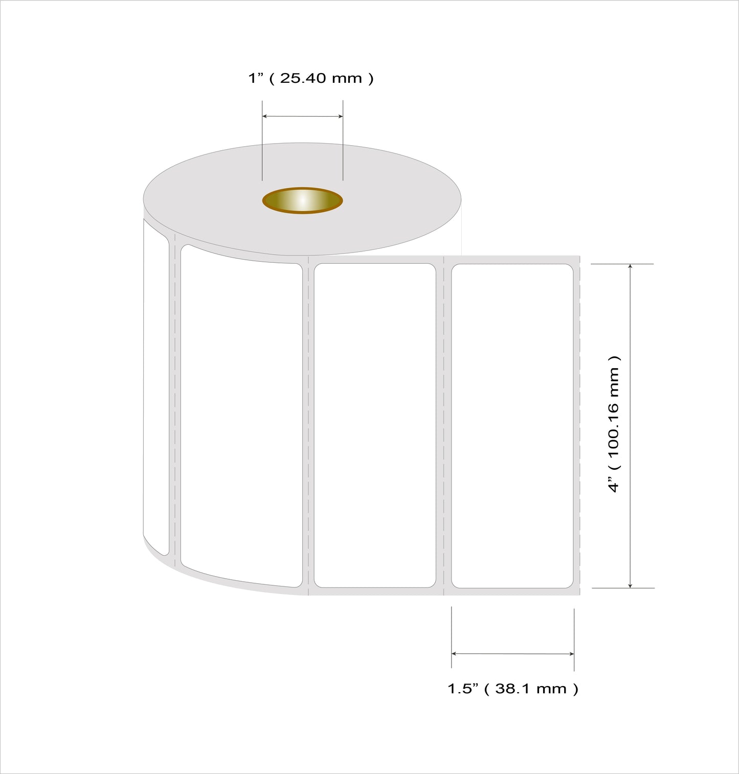 Etiquetas Termico Directo 102mm x 38mm 900 Etiquetas/Roll, 1" Core, Pre-Corte Horizontal