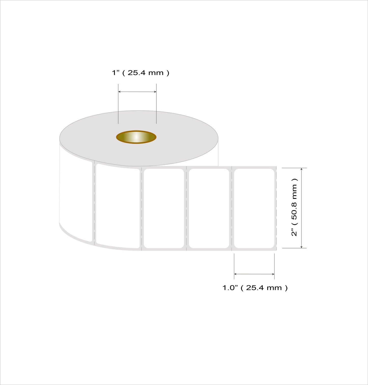 Etiquetas Termico Directo 51mm x 25mm 1300 Etiquetas/Roll, 1" Core, Pre-Corte Horizontal