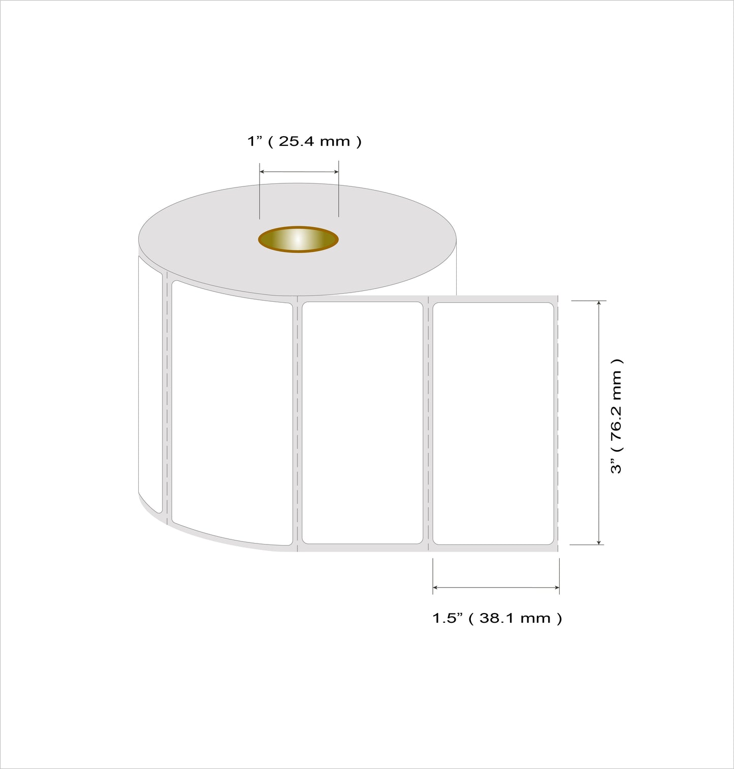 Etiquetas Termico Directo 76mm x 38mm 900 Etiquetas/Roll, 1" Core, Pre-Corte Horizontal