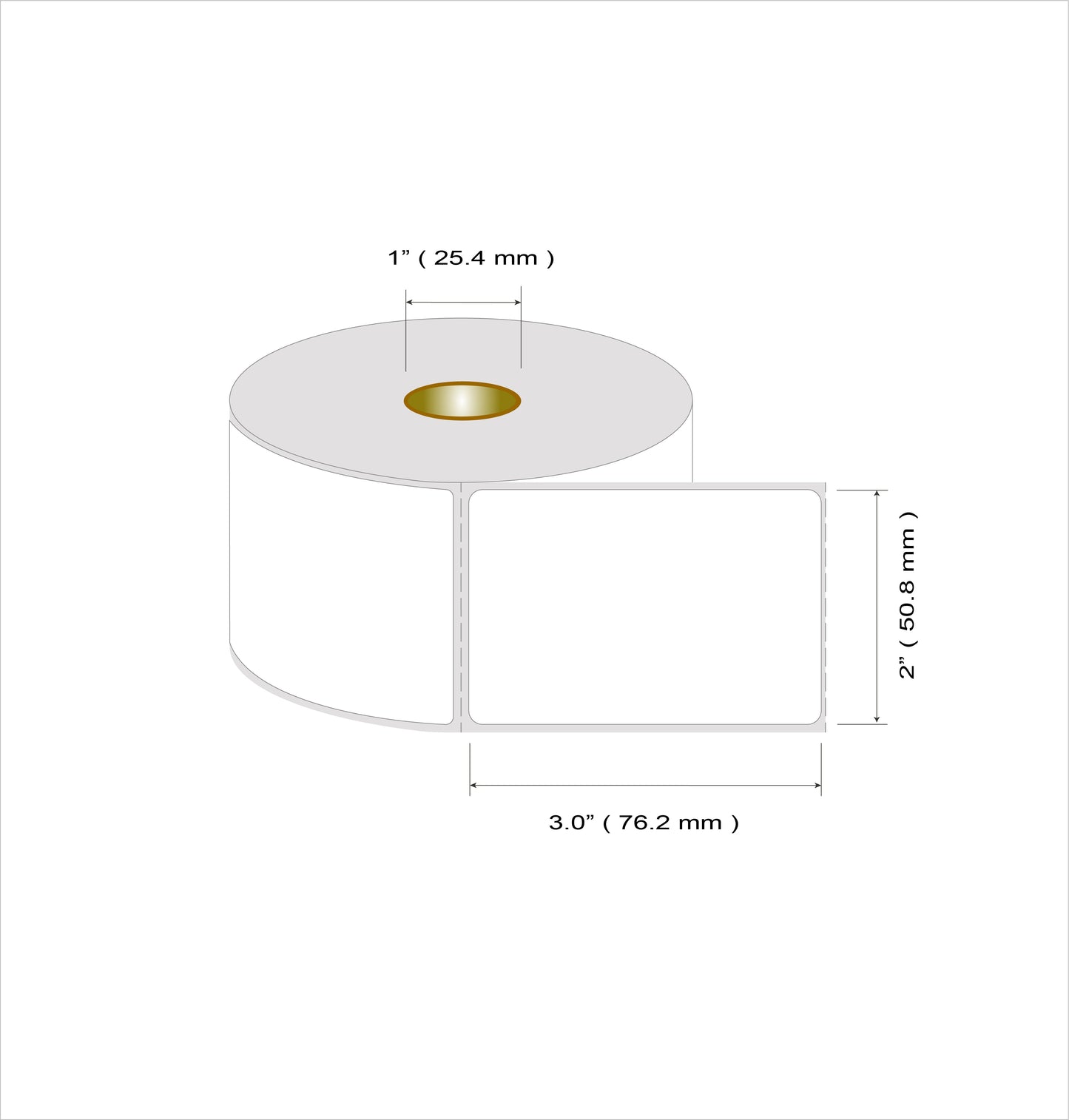 Etiquetas Termico Directo 51mm x 76mm 600 Etiquetas/Roll, 1" Core, Pre-Corte Horizontal