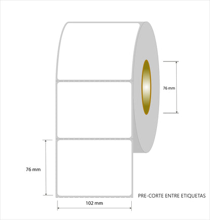 Rollo Etiquetas  de Papel Blancas 76 x 102 mm Para Usar con Zebra, TSC, Datamax y Otras impresoras , Core 3" 1700 Etiquetas / Rollo.  1 Col ( Usa Ribbons )
